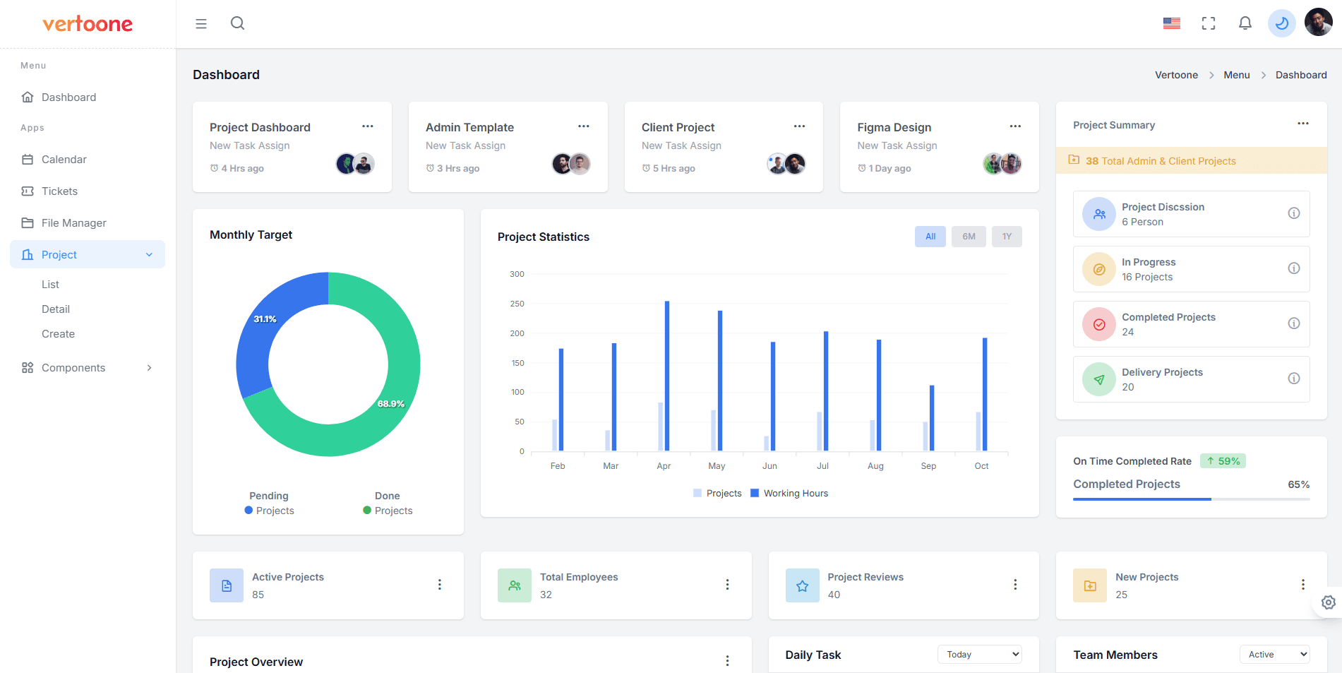 Vertoone CRM and ERP software dashboard preview